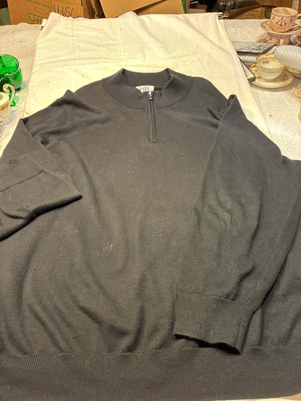 HB Fit by DXL Men's Black Quarter Zip Pullover Sweater, Size 2XL